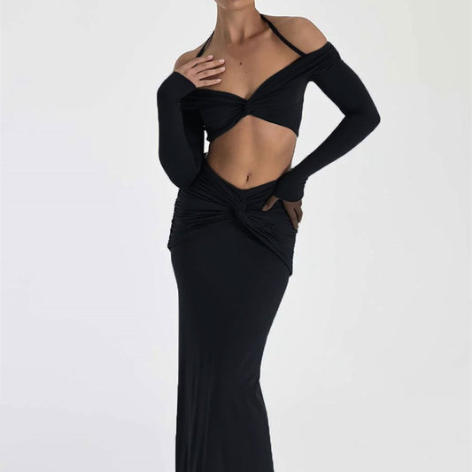 Long-sleeved Blouse Skirt Set