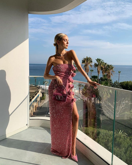 Bow Split Tight Long Dress