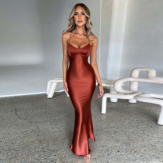 Long Backless Waist Dress