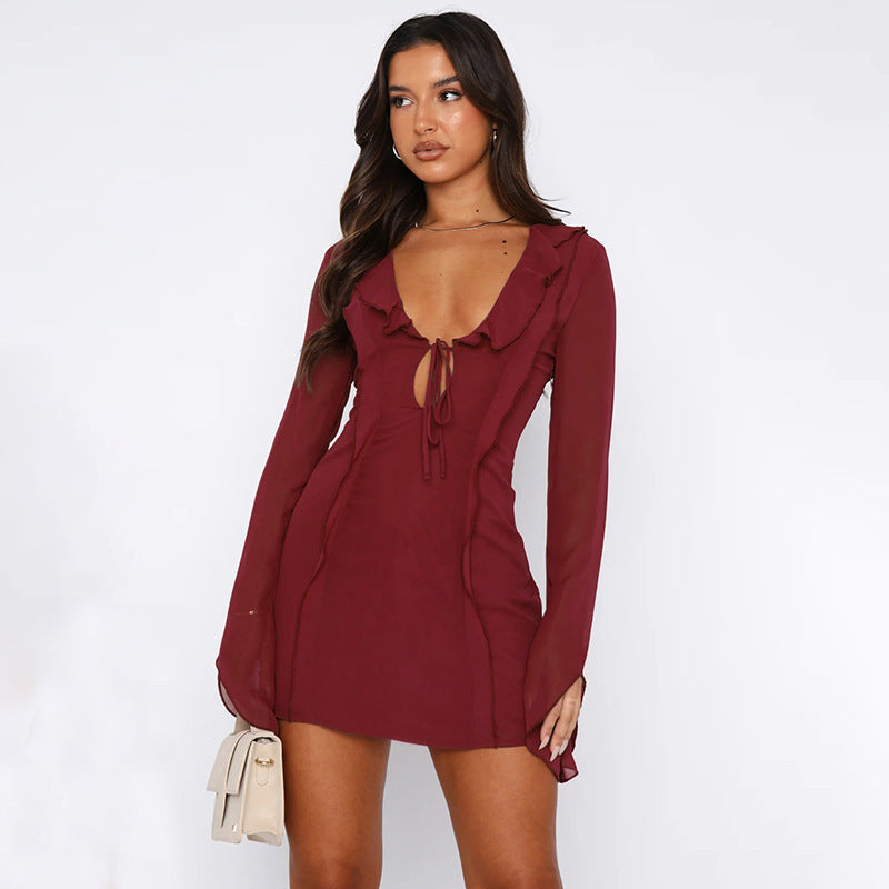 Ruffled Long-sleeved Dress