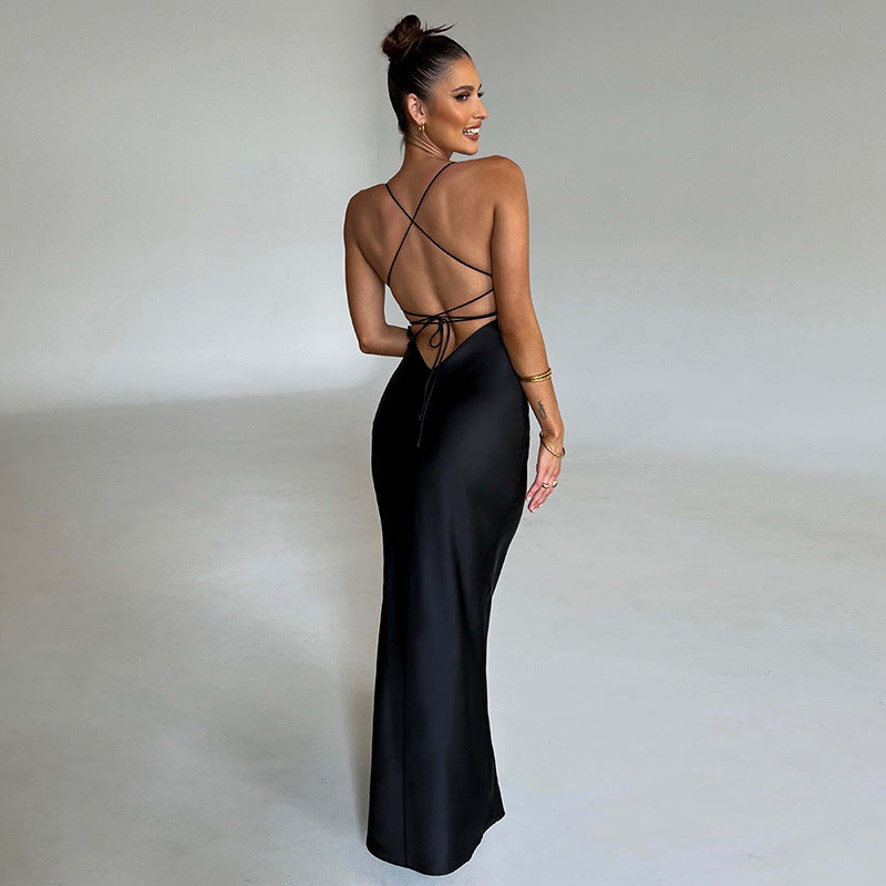 Long Backless Waist Dress